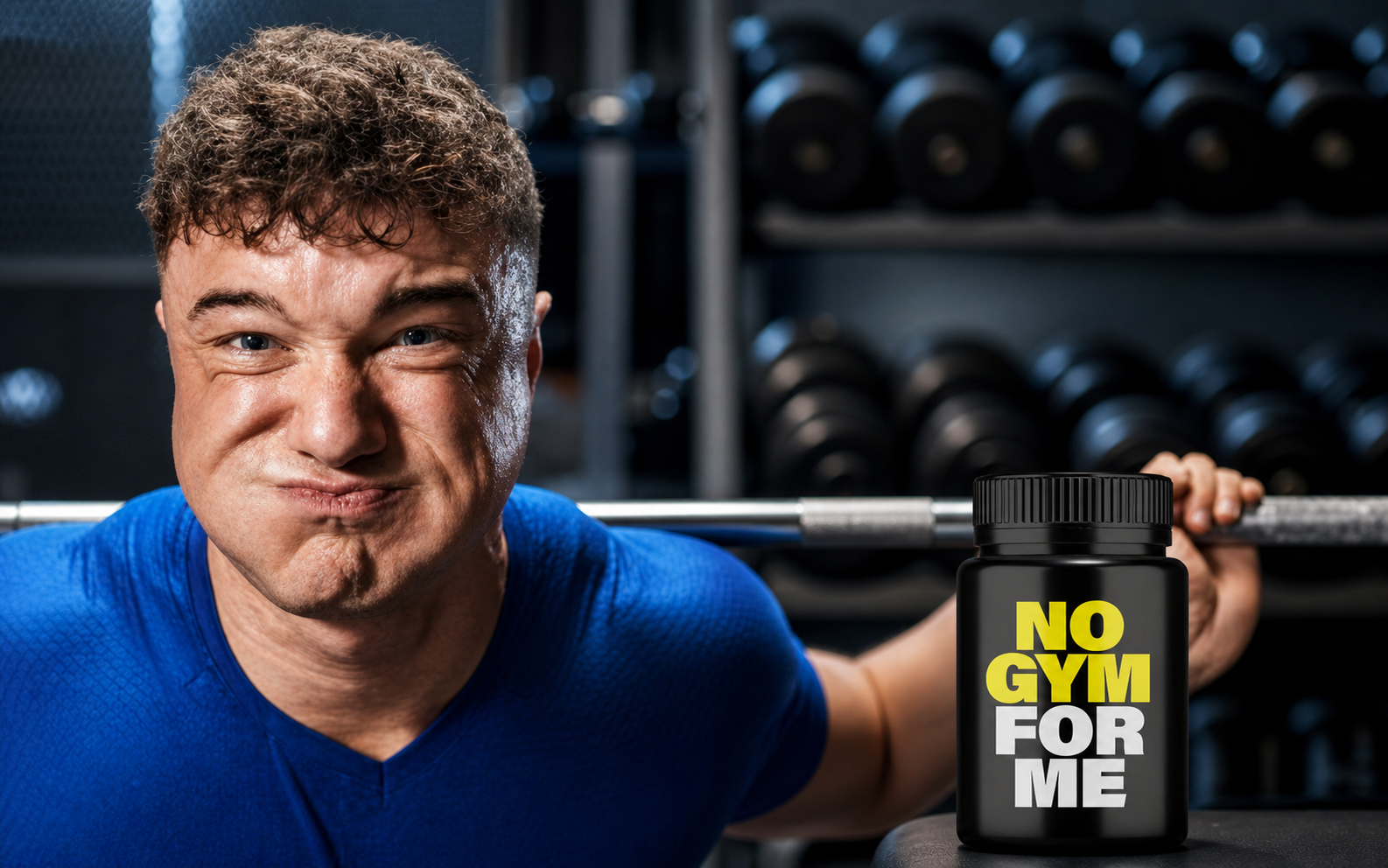 ד"ר דוד קיין עם מוצר NOGYMFORME